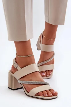 Sandały Na Słupku|Sandały Na Obcasie>Damskie buty S.Barski Damskie Eleganckie Sandały Na Słupku Beżowe D&A MR38-549 Beżowy