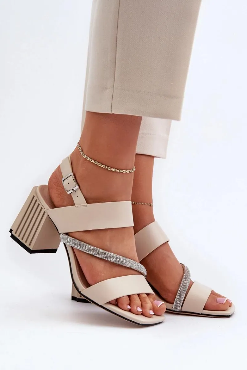 Sandały Na Słupku|Sandały Na Obcasie>Damskie buty S.Barski Damskie Eleganckie Sandały Na Słupku Beżowe D&A MR38-549 Beżowy