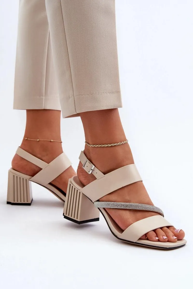Sandały Na Słupku|Sandały Na Obcasie>Damskie buty S.Barski Damskie Eleganckie Sandały Na Słupku Beżowe D&A MR38-549 Beżowy