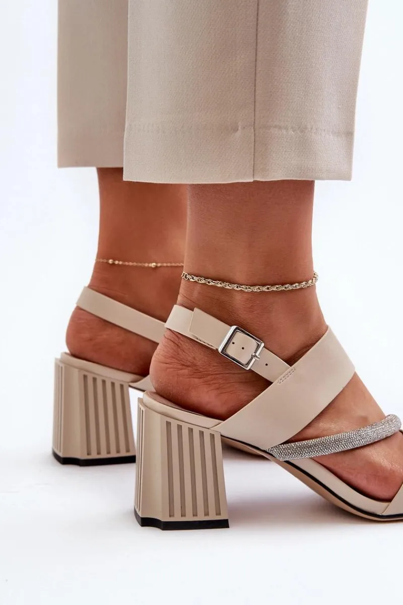 Sandały Na Słupku|Sandały Na Obcasie>Damskie buty S.Barski Damskie Eleganckie Sandały Na Słupku Beżowe D&A MR38-549 Beżowy
