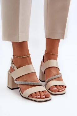 Sandały Na Słupku|Sandały Na Obcasie><noscript><img width=