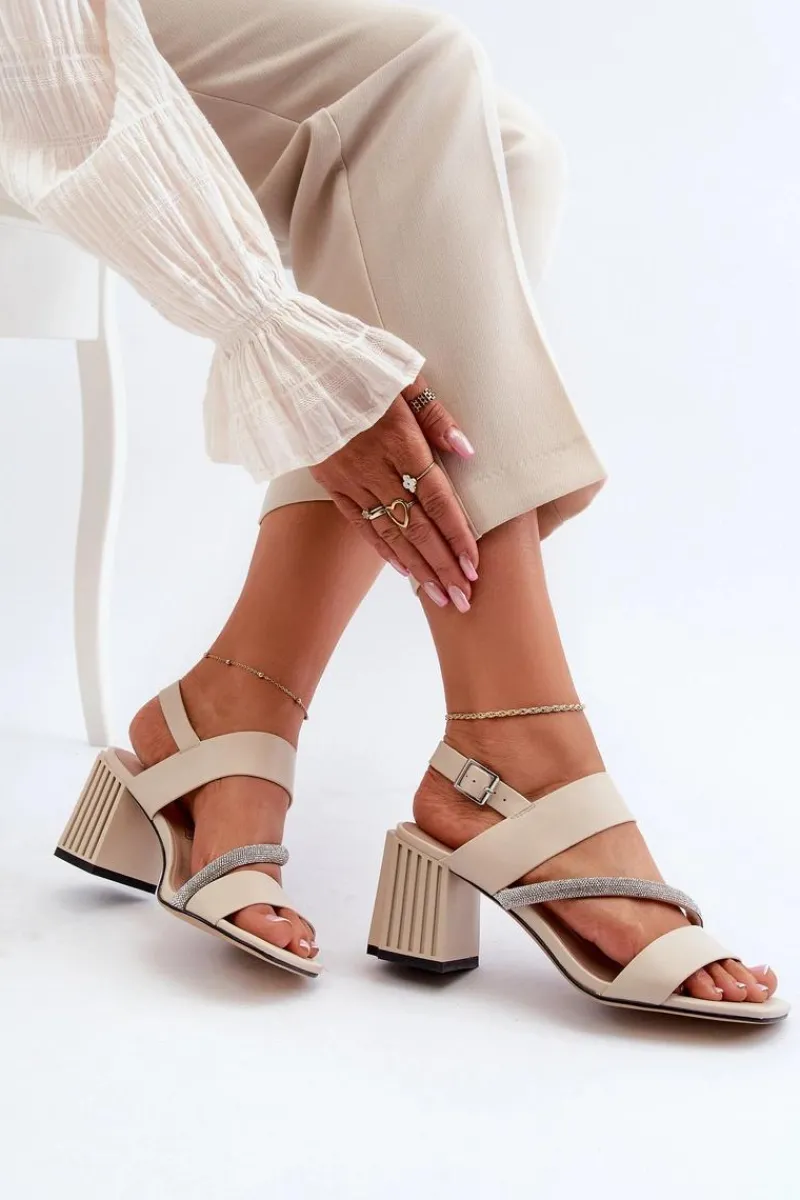 Sandały Na Słupku|Sandały Na Obcasie>Damskie buty S.Barski Damskie Eleganckie Sandały Na Słupku Beżowe D&A MR38-549 Beżowy