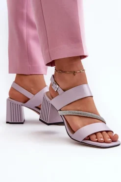 Clearance Damskie Eleganckie Sandały Na Słupku Fioletowe D&A MR38-549 Damskie Sandały Na Słupku|Sandały Na Obcasie