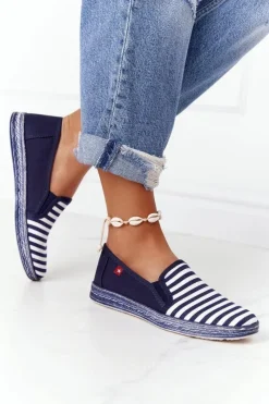 Trampki Damskie Slip-On>Big Star Shoes Damskie Espadryle Big Star HH276002 Granatowo-Białe