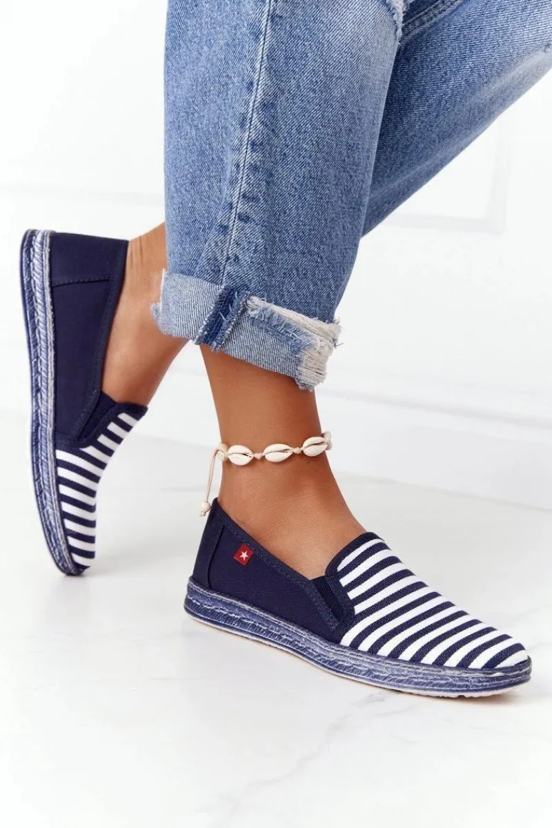 Trampki Damskie Slip-On>Big Star Shoes Damskie Espadryle Big Star HH276002 Granatowo-Białe