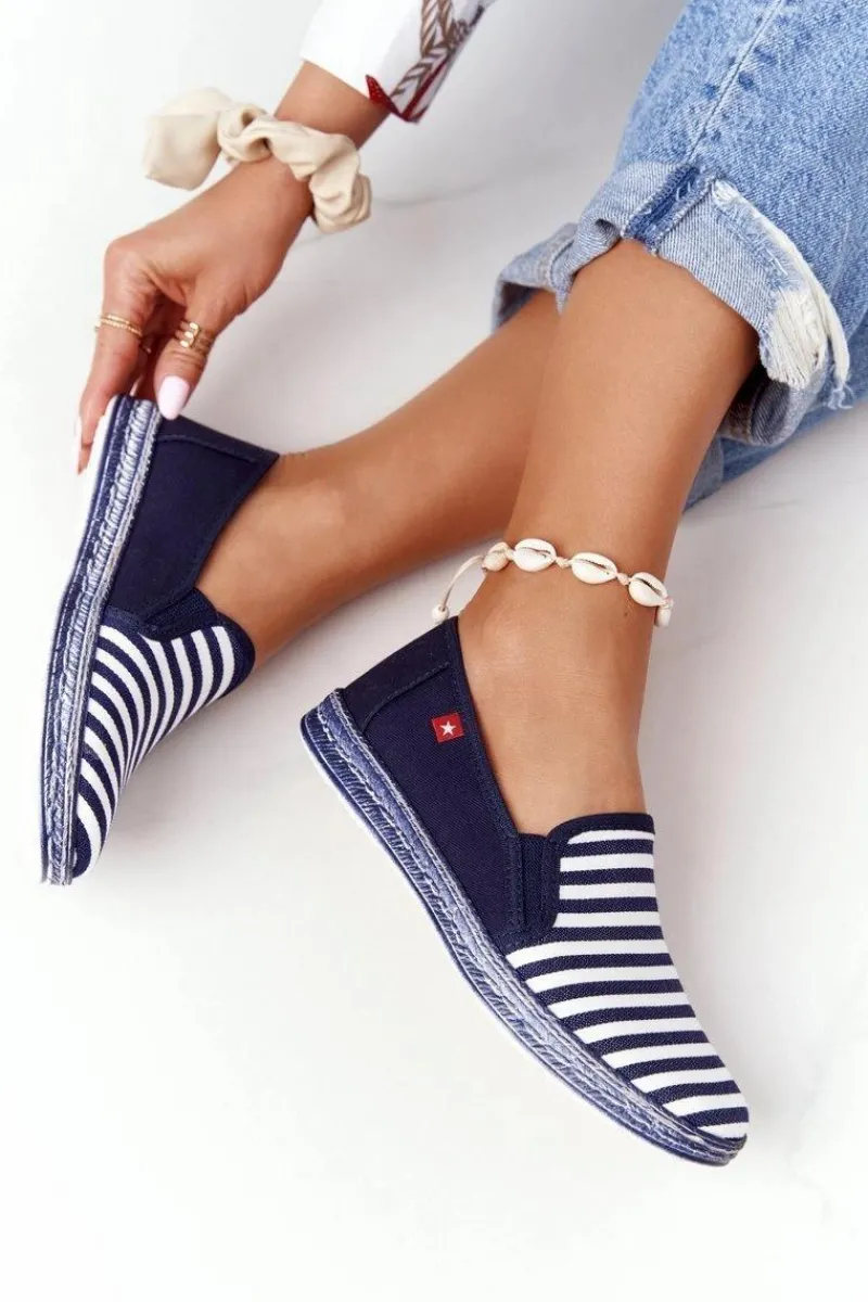Trampki Damskie Slip-On>Big Star Shoes Damskie Espadryle Big Star HH276002 Granatowo-Białe