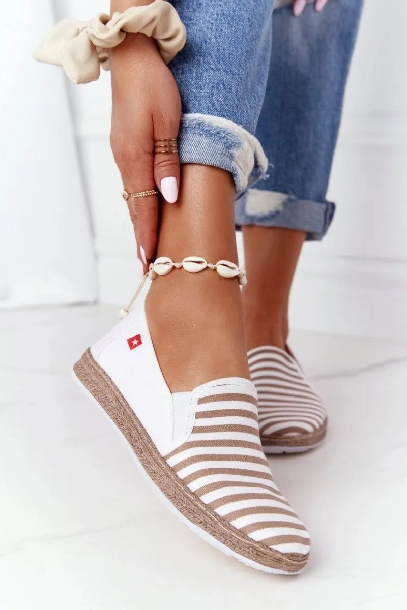 Trampki Damskie Slip-On>Big Star Shoes Damskie Espadryle Big Star HH276001 Beżowo-Białe