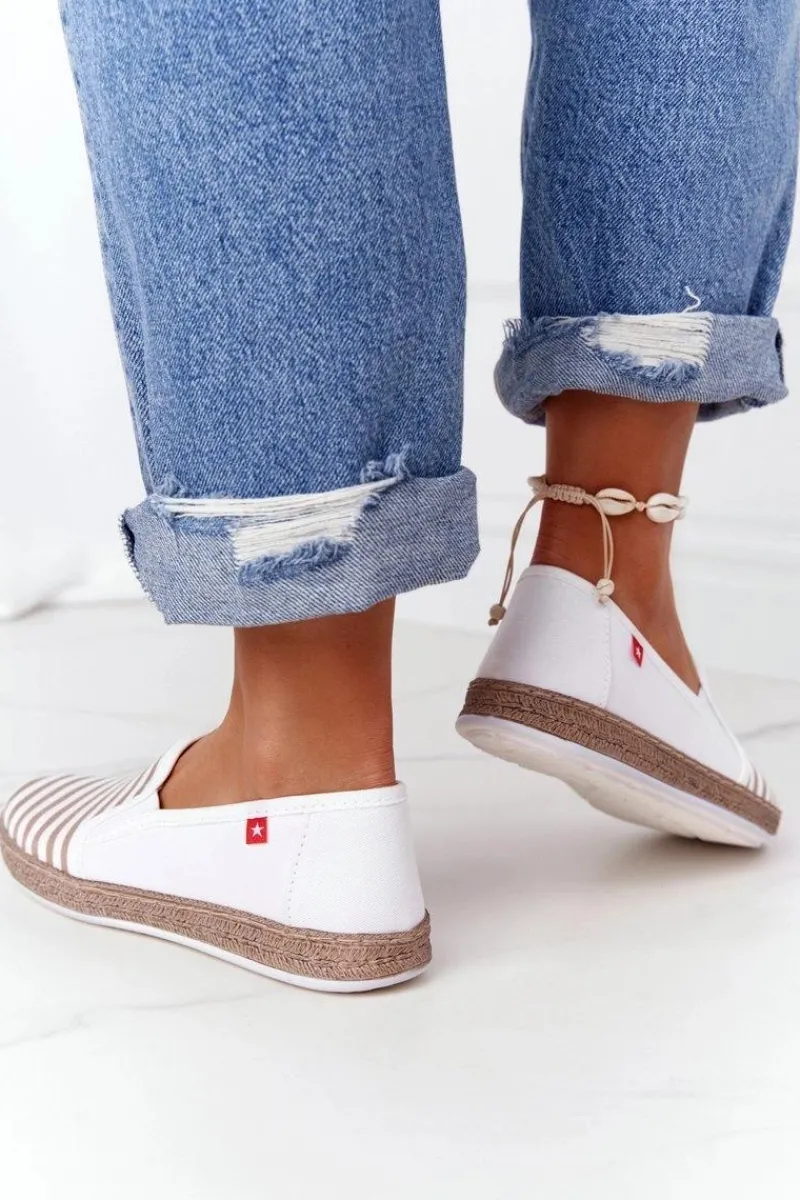 Trampki Damskie Slip-On>Big Star Shoes Damskie Espadryle Big Star HH276001 Beżowo-Białe