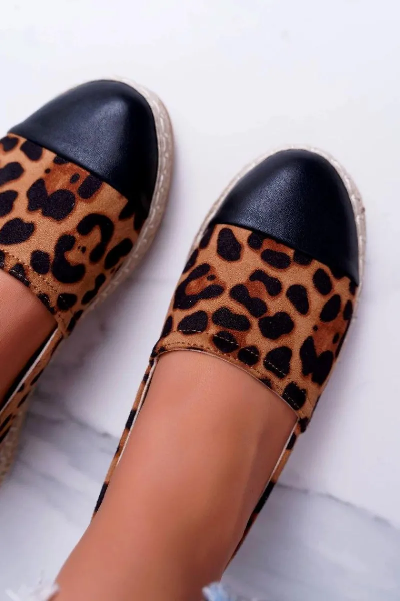 Czarne Espadryle>Boto Damskie Espadryle Leopard Flaty