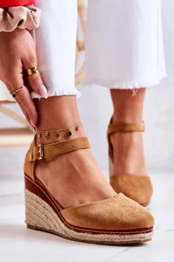 Discount Boto Damskie Espadryle Na Koturnie Brązowe Tamarill