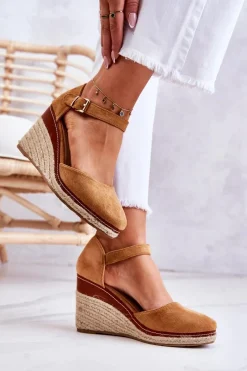 Discount Boto Damskie Espadryle Na Koturnie Brązowe Tamarill