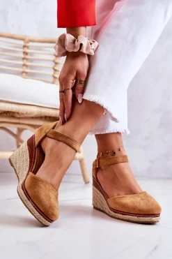 Discount Boto Damskie Espadryle Na Koturnie Brązowe Tamarill