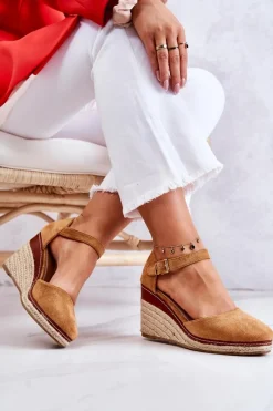 Discount Boto Damskie Espadryle Na Koturnie Brązowe Tamarill