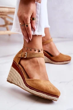 Discount Boto Damskie Espadryle Na Koturnie Brązowe Tamarill