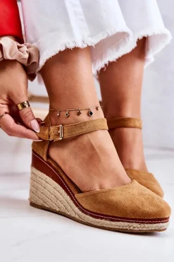 Discount Boto Damskie Espadryle Na Koturnie Brązowe Tamarill