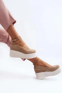 Clearance Boto Damskie Espadryle Na Koturnie Beżowe Malla