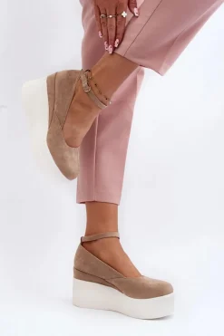 Clearance Boto Damskie Espadryle Na Koturnie Beżowe Malla