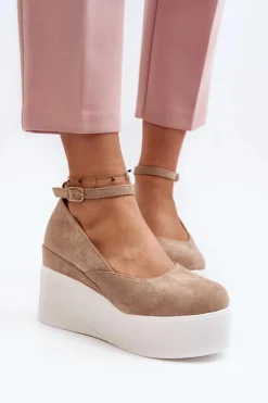 Clearance Boto Damskie Espadryle Na Koturnie Beżowe Malla