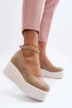 Clearance Boto Damskie Espadryle Na Koturnie Beżowe Malla