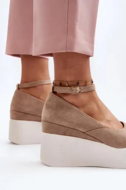 Clearance Boto Damskie Espadryle Na Koturnie Beżowe Malla