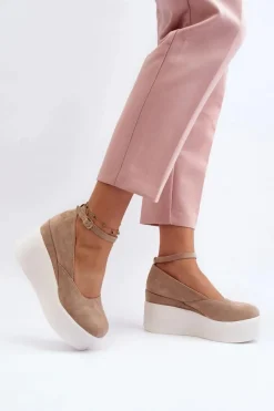 Clearance Boto Damskie Espadryle Na Koturnie Beżowe Malla
