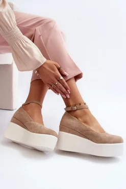 Clearance Boto Damskie Espadryle Na Koturnie Beżowe Malla