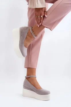 Hot Damskie Espadryle Na Koturnie Szare Malla Damskie Sandały Na Koturnie