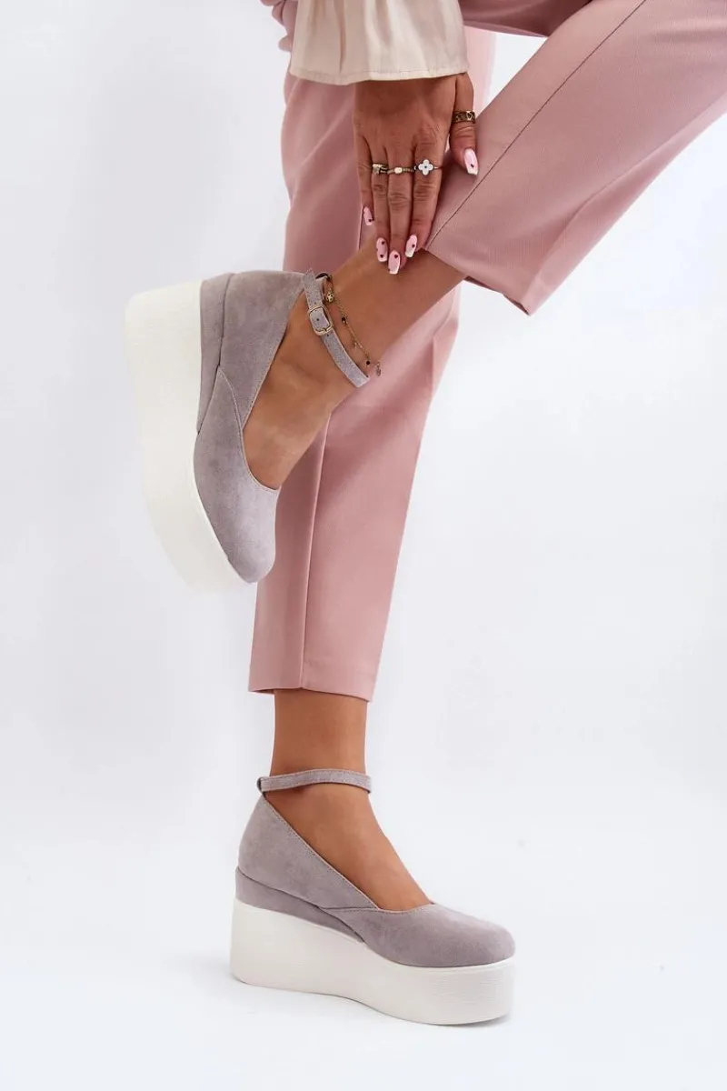 Hot Damskie Espadryle Na Koturnie Szare Malla Damskie Sandały Na Koturnie