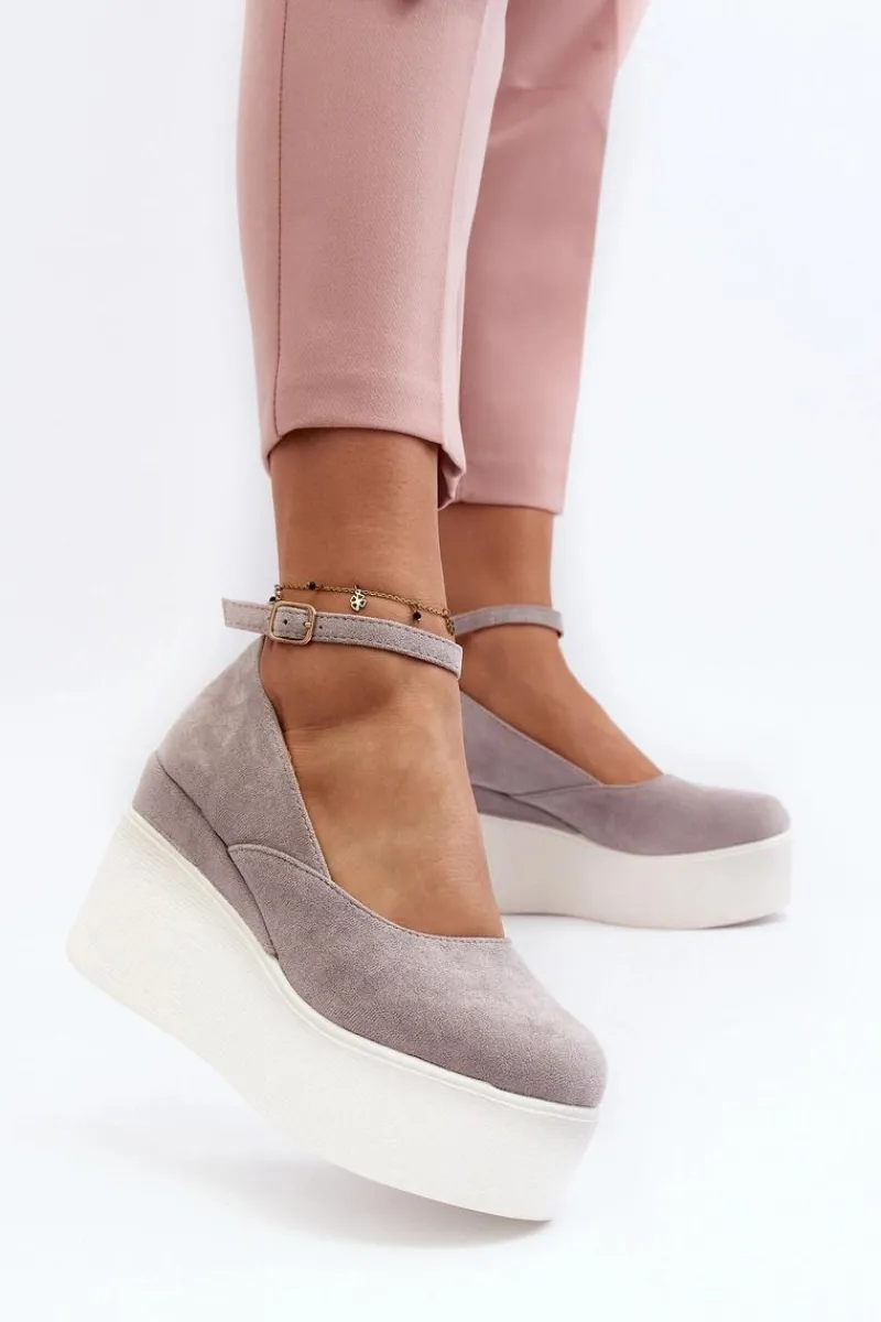 Hot Damskie Espadryle Na Koturnie Szare Malla Damskie Sandały Na Koturnie