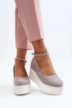 Hot Damskie Espadryle Na Koturnie Szare Malla Damskie Sandały Na Koturnie