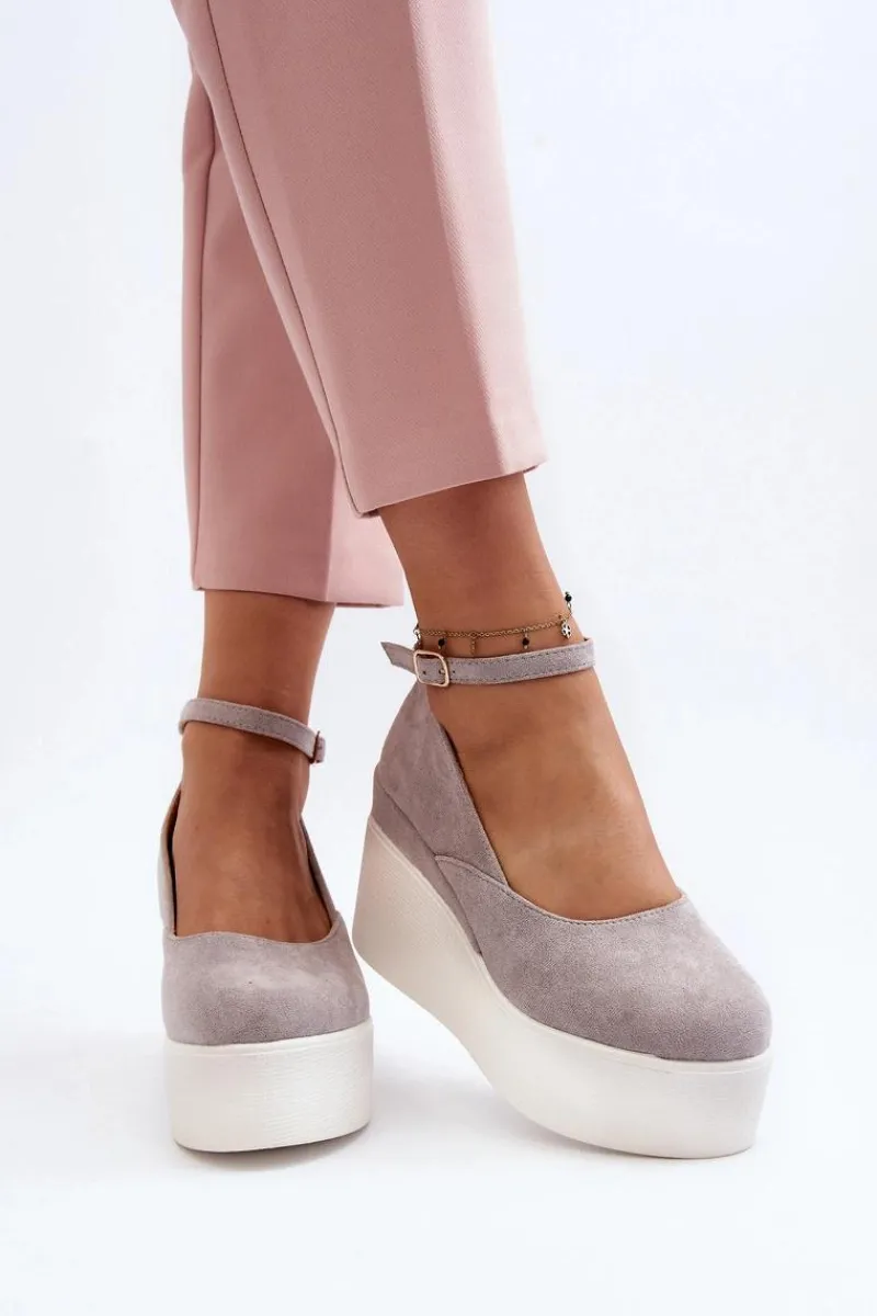 Hot Damskie Espadryle Na Koturnie Szare Malla Damskie Sandały Na Koturnie