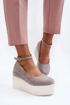 Hot Damskie Espadryle Na Koturnie Szare Malla Damskie Sandały Na Koturnie