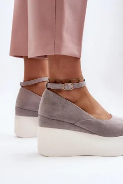 Hot Damskie Espadryle Na Koturnie Szare Malla Damskie Sandały Na Koturnie