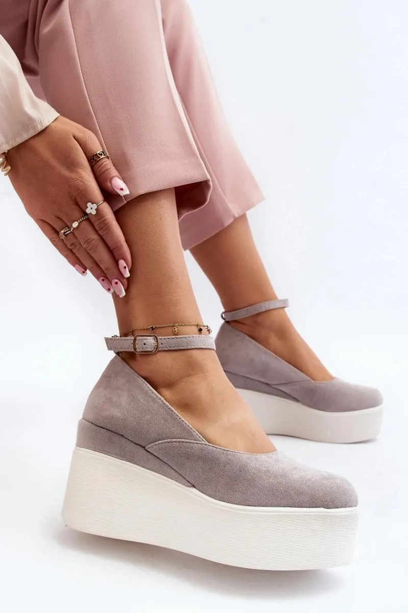 Hot Damskie Espadryle Na Koturnie Szare Malla Damskie Sandały Na Koturnie