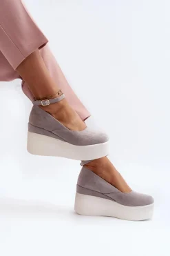 Hot Damskie Espadryle Na Koturnie Szare Malla Damskie Sandały Na Koturnie