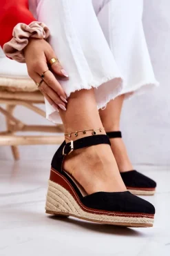 New Damskie Espadryle Na Koturnie Czarne Tamarill Damskie Sandały Na Koturnie|Czarne Espadryle