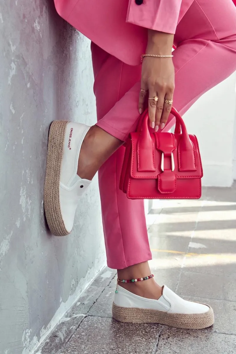 Discount Damskie Espadryle Na Platformie JJ2R4013C Białe Damskie Czarne Espadryle