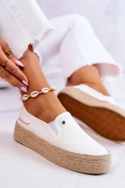 Discount Damskie Espadryle Na Platformie JJ2R4013C Białe Damskie Czarne Espadryle