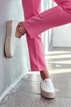 Discount Damskie Espadryle Na Platformie JJ2R4013C Białe Damskie Czarne Espadryle