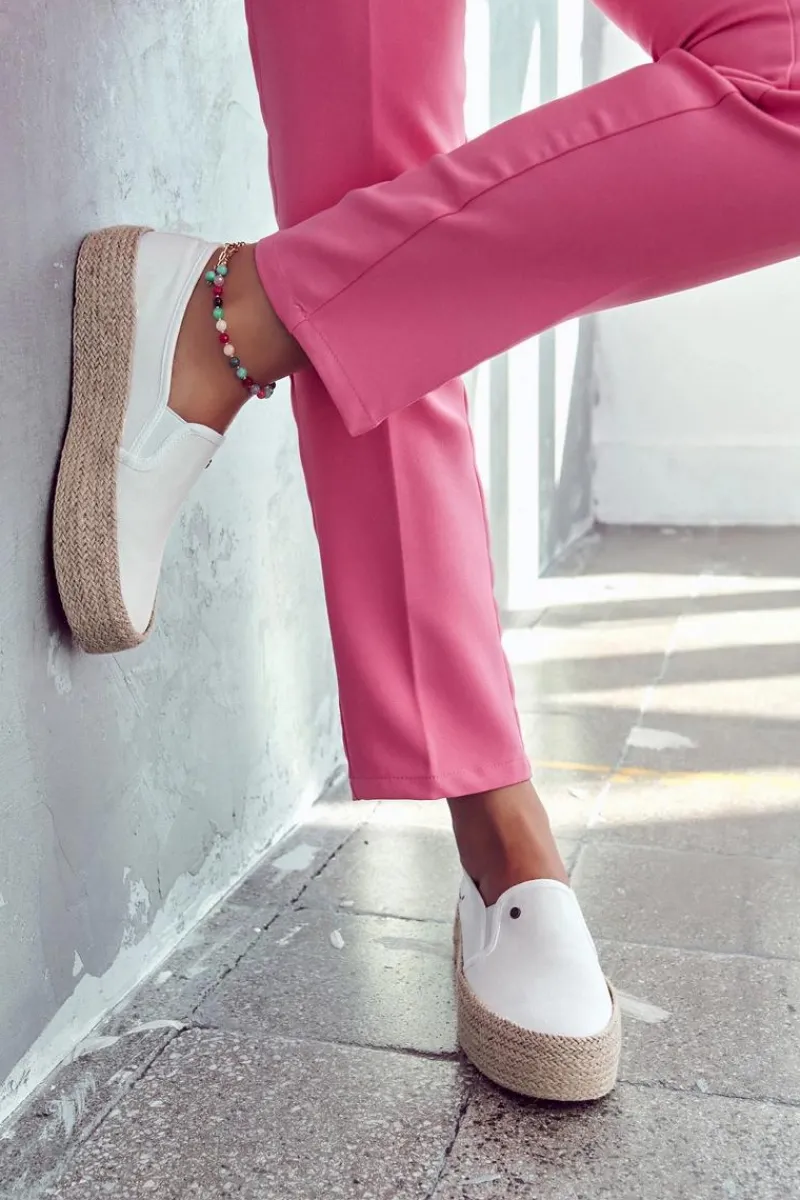 Discount Damskie Espadryle Na Platformie JJ2R4013C Białe Damskie Czarne Espadryle