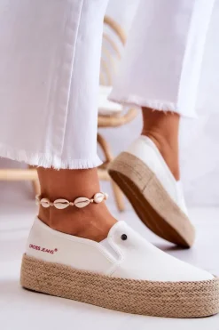 Discount Damskie Espadryle Na Platformie JJ2R4013C Białe Damskie Czarne Espadryle