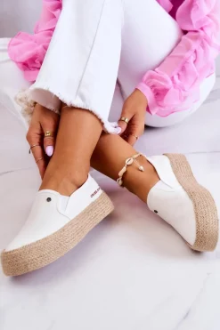 Discount Damskie Espadryle Na Platformie JJ2R4013C Białe Damskie Czarne Espadryle