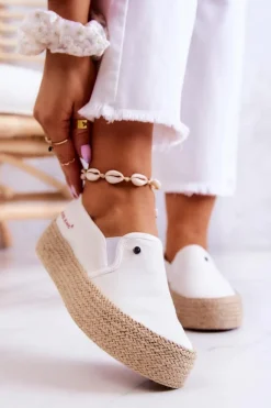 Discount Damskie Espadryle Na Platformie JJ2R4013C Białe Damskie Czarne Espadryle