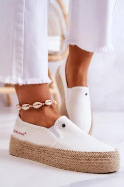 Discount Damskie Espadryle Na Platformie JJ2R4013C Białe Damskie Czarne Espadryle