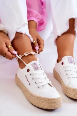 Discount Damskie Espadryle Na Platformie JJ2R4013C Białe Damskie Czarne Espadryle