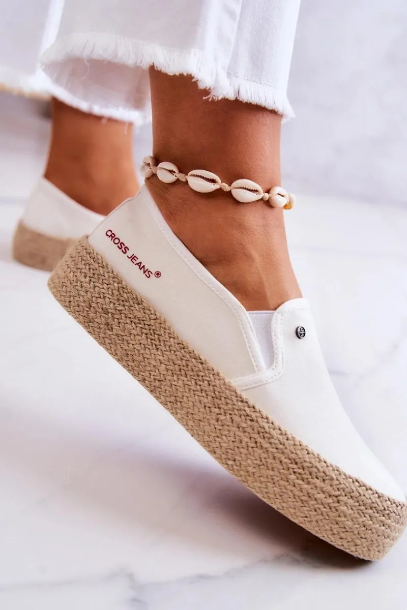 Discount Damskie Espadryle Na Platformie JJ2R4013C Białe Damskie Czarne Espadryle