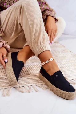 Cross Jeans Damskie Espadryle Na Platformie JJ2R4015C Czarne