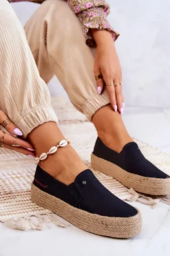 Cross Jeans Damskie Espadryle Na Platformie JJ2R4015C Czarne