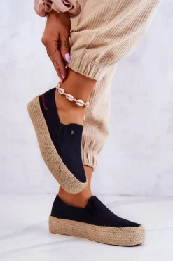 Cross Jeans Damskie Espadryle Na Platformie JJ2R4015C Czarne