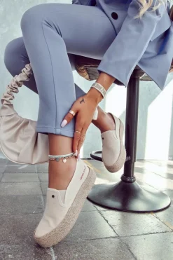 Czarne Espadryle>Cross Jeans Damskie Espadryle Na Platformie JJ2R4014C Beżowe